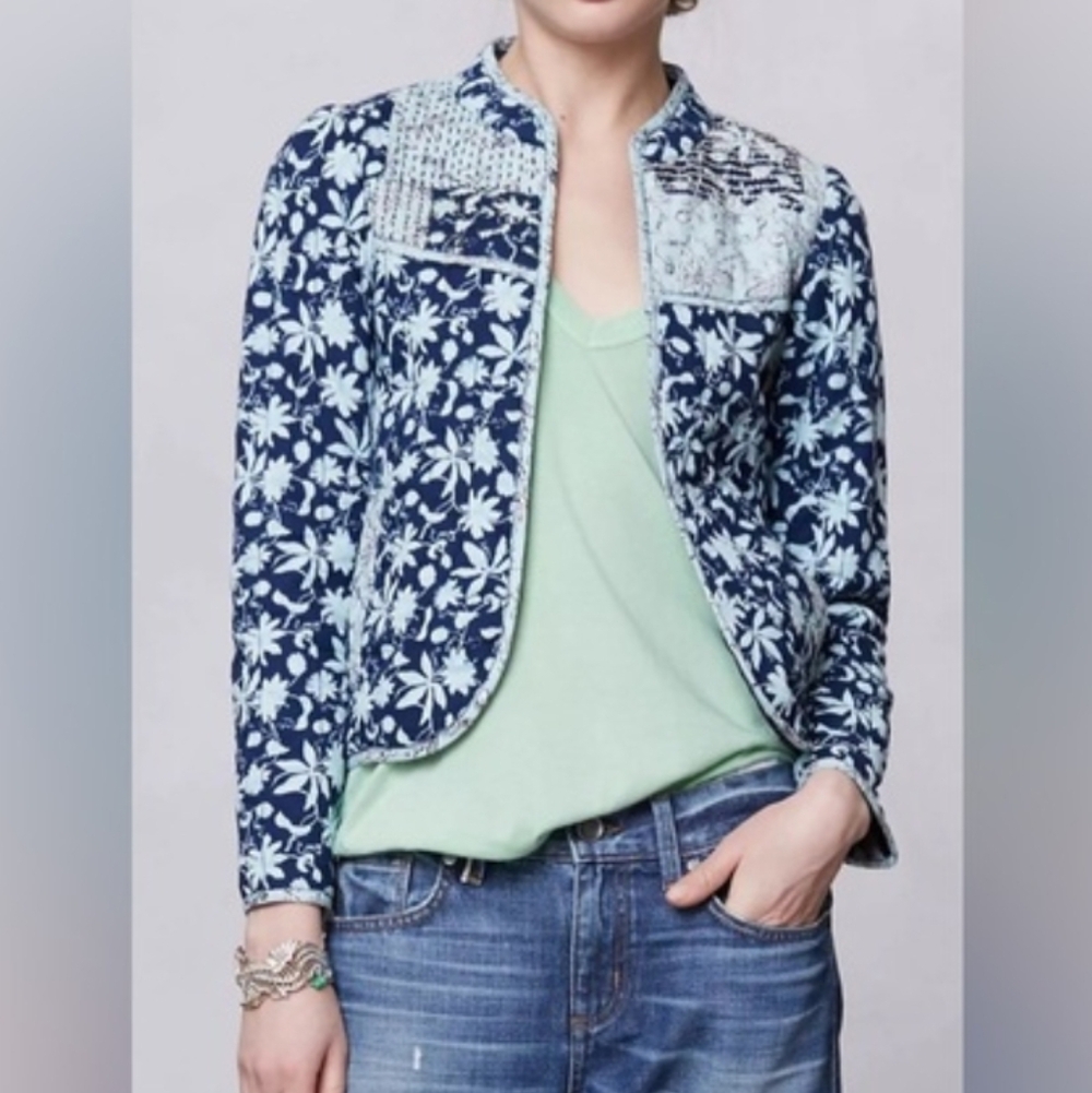 Leifsdottir Anthropologie Blue Quilted Blazer Size 6